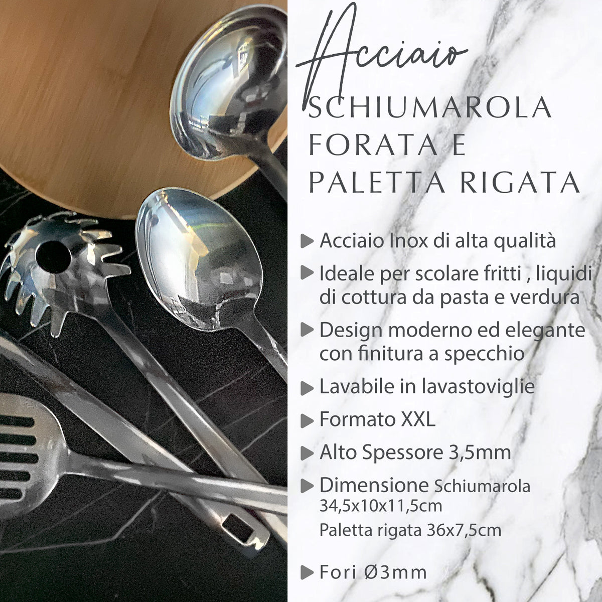 Set Schiumarola e Paletta Forata in Acciaio Inox