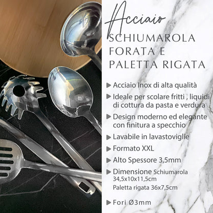 Set Schiumarola e Paletta Forata in Acciaio Inox