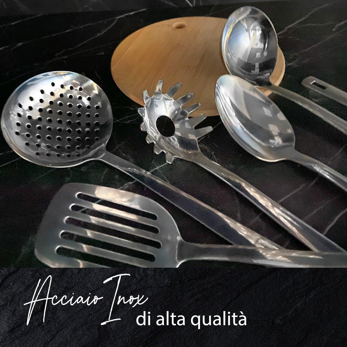 Set Schiumarola e Paletta Forata in Acciaio Inox