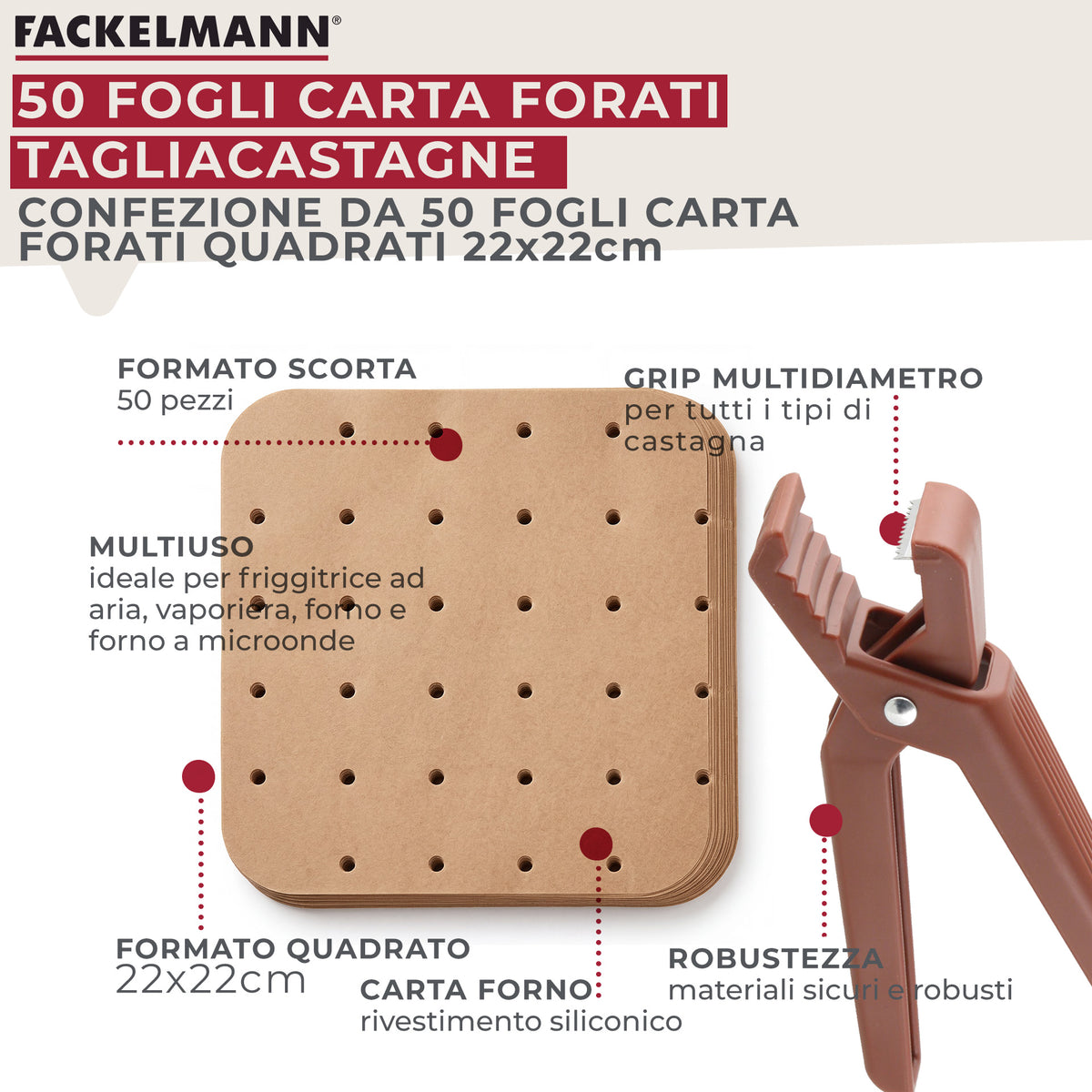 Set taglia castagne e 50 stampi per friggitrice ad aria 22x22 cm
