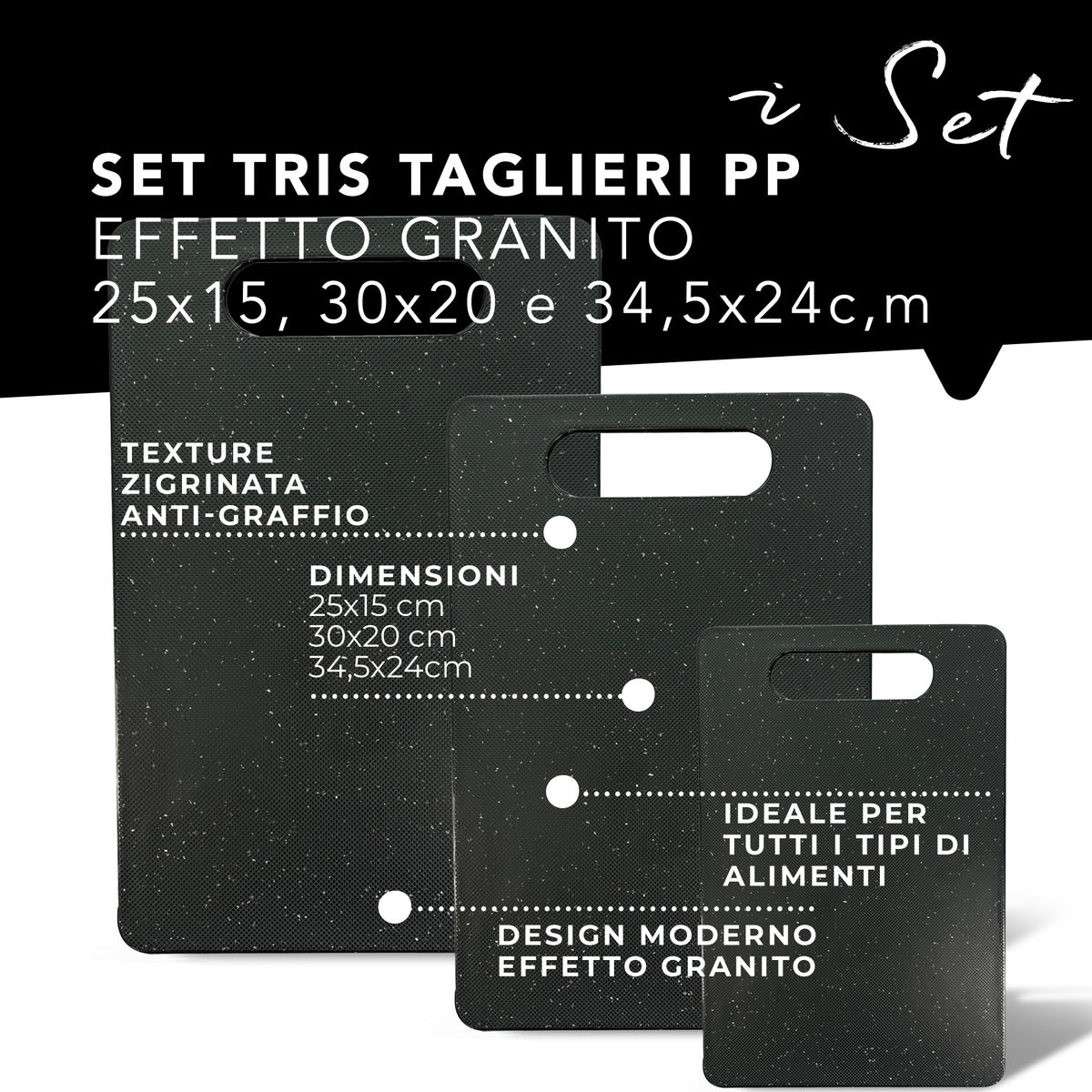 Set 3 Taglieri da Cucina Effetto Granito – Antiscivolo