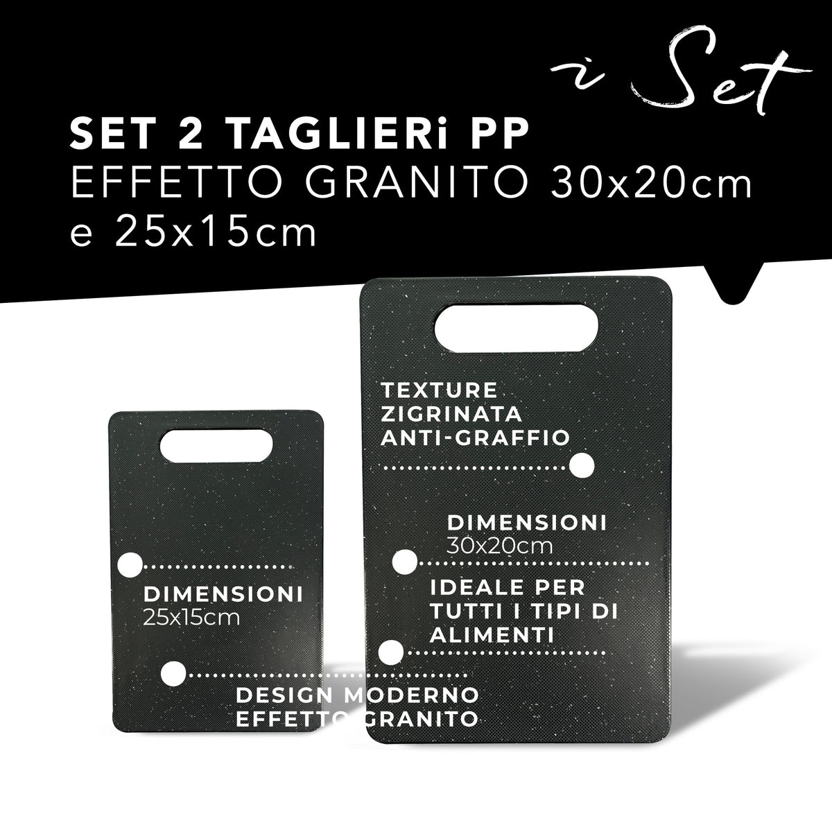 Set 2 Taglieri da Cucina Effetto Granito – Antiscivolo - 30 x 20 cm e 25 x 15 cm