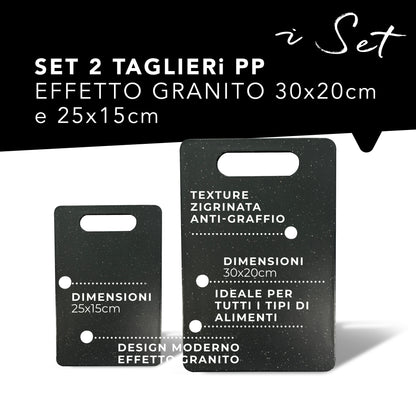 Set 2 Taglieri da Cucina Effetto Granito – Antiscivolo - 30 x 20 cm e 25 x 15 cm
