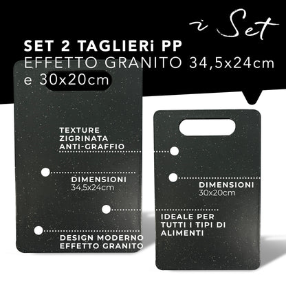 Set 2 Taglieri da Cucina Effetto Granito – Antiscivolo - 34,5 x 24 cm e 30 x 20 cm