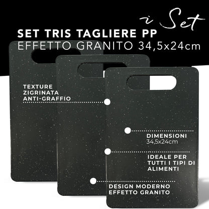 Set 3 Taglieri da Cucina Effetto Granito – Antiscivolo - 34,5 x 24 cm