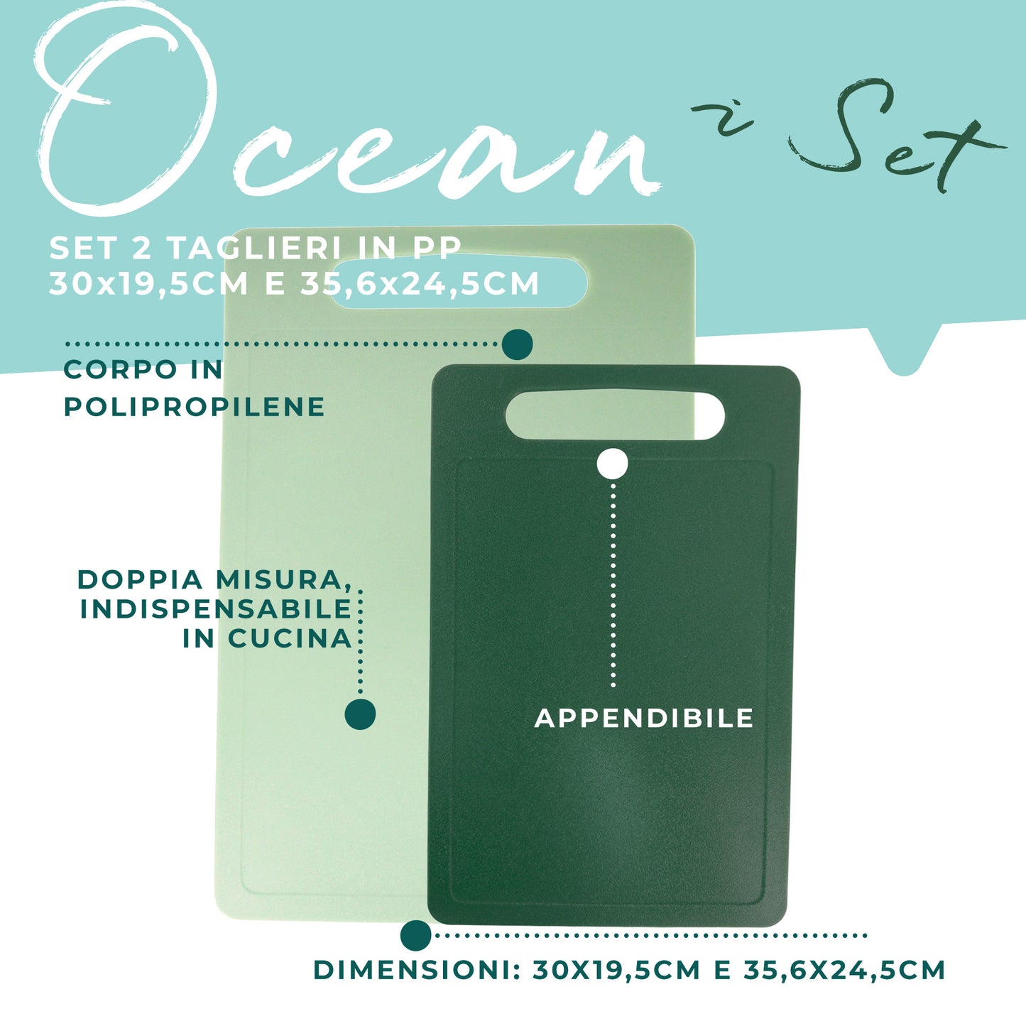 Set di 2 Taglieri da cucina, Linea Ocean
