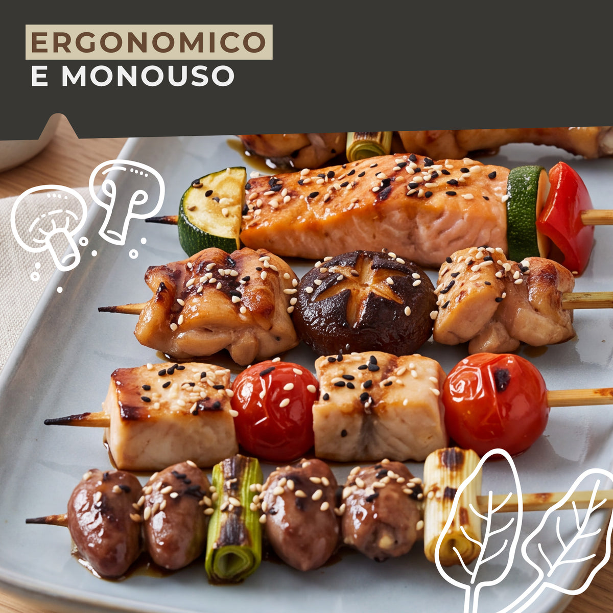 Spiedini in Legno da 25 cm –  150 pezzi - Bastoncini per Barbecue, Carne, Verdure e Frutta