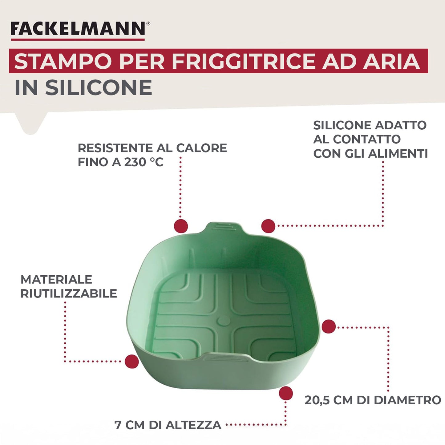 Stampo Friggitrice ad aria quadrato, in silicone, 20,5 cm, Linea Ocean