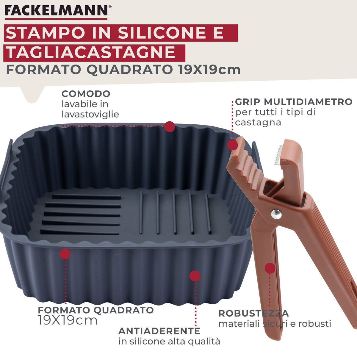 Set taglia castagne e stampo per friggitrice ad aria in silicone 19 cm