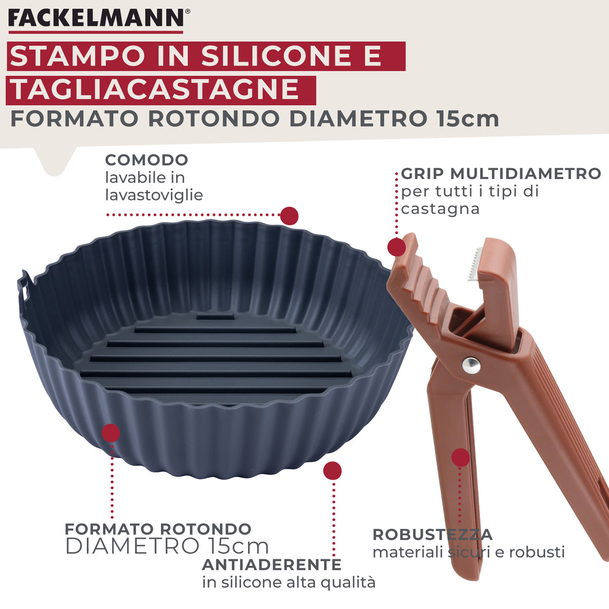 Set taglia castagne e stampo friggitrice ad aria in silicone Ø15 cm