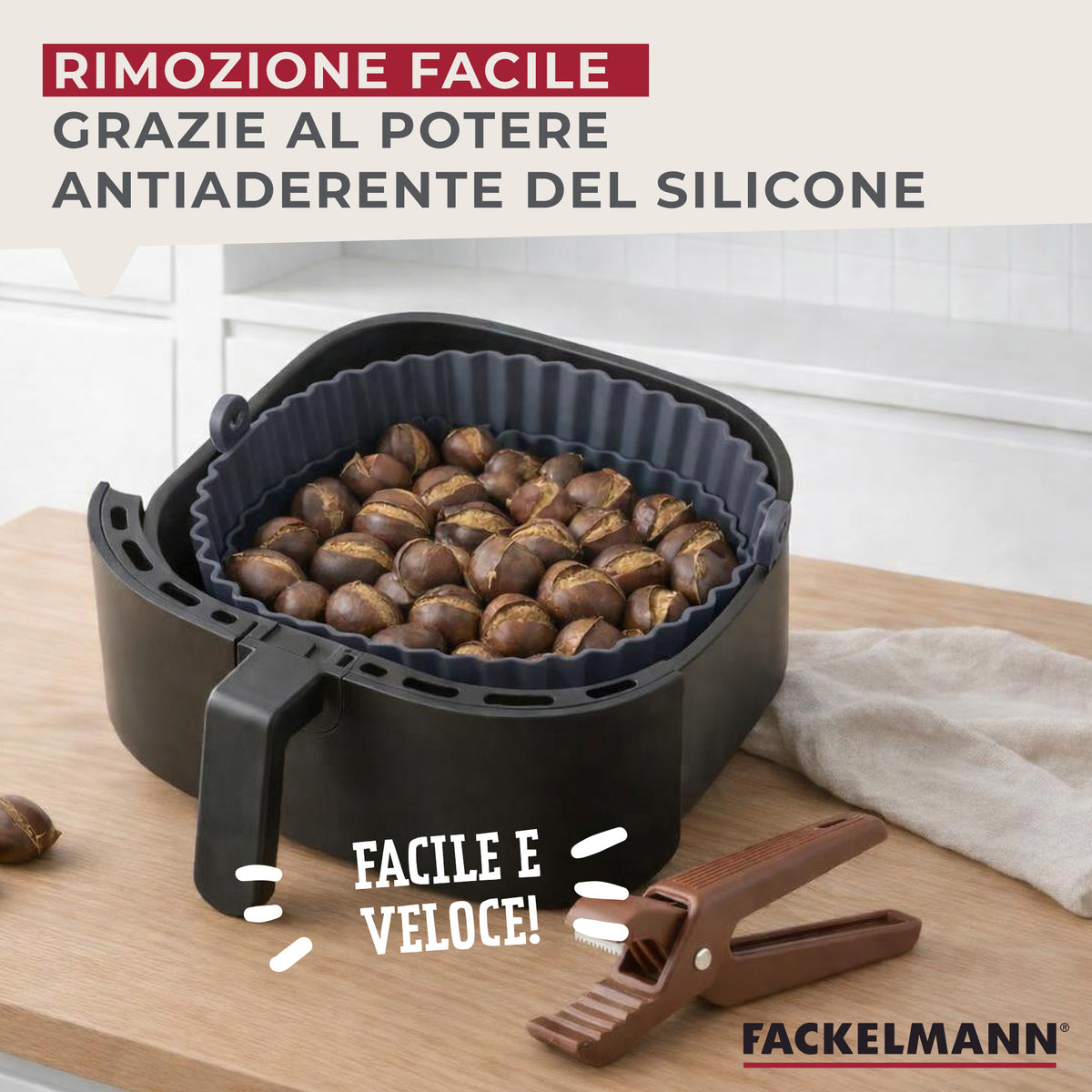 Set taglia castagne e stampo friggitrice ad aria in silicone Ø15 cm