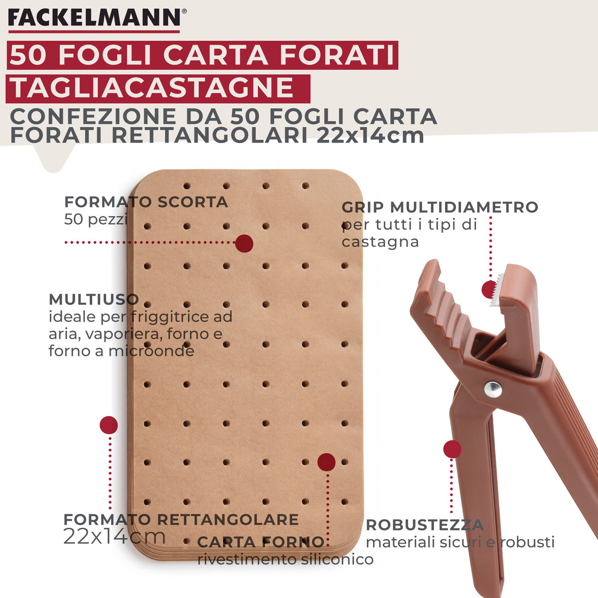 Set taglia castagne e 50 stampi per friggitrice 22x14 cm