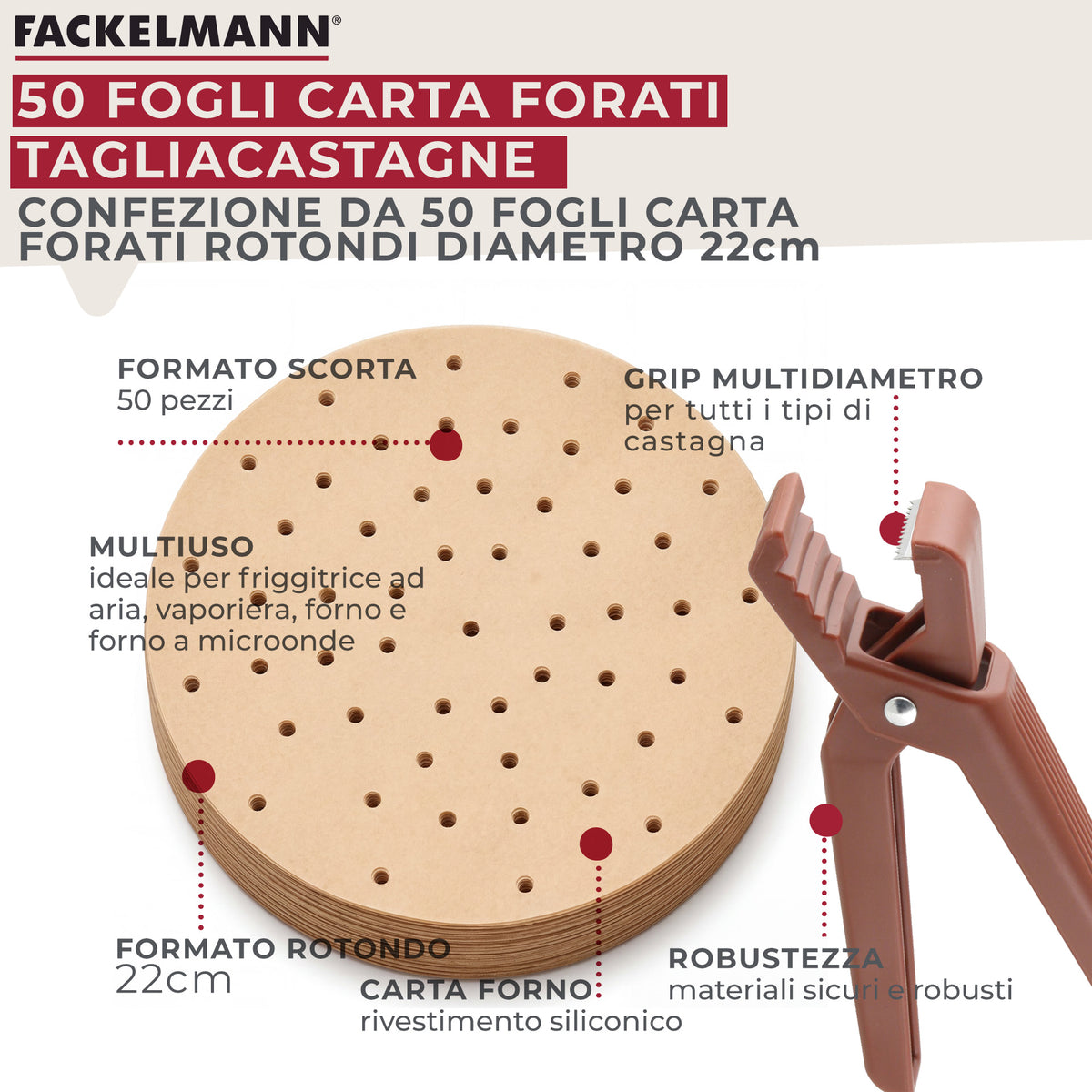 Set taglia castagne e 50 stampi per friggitrice ad aria Ø22 cm