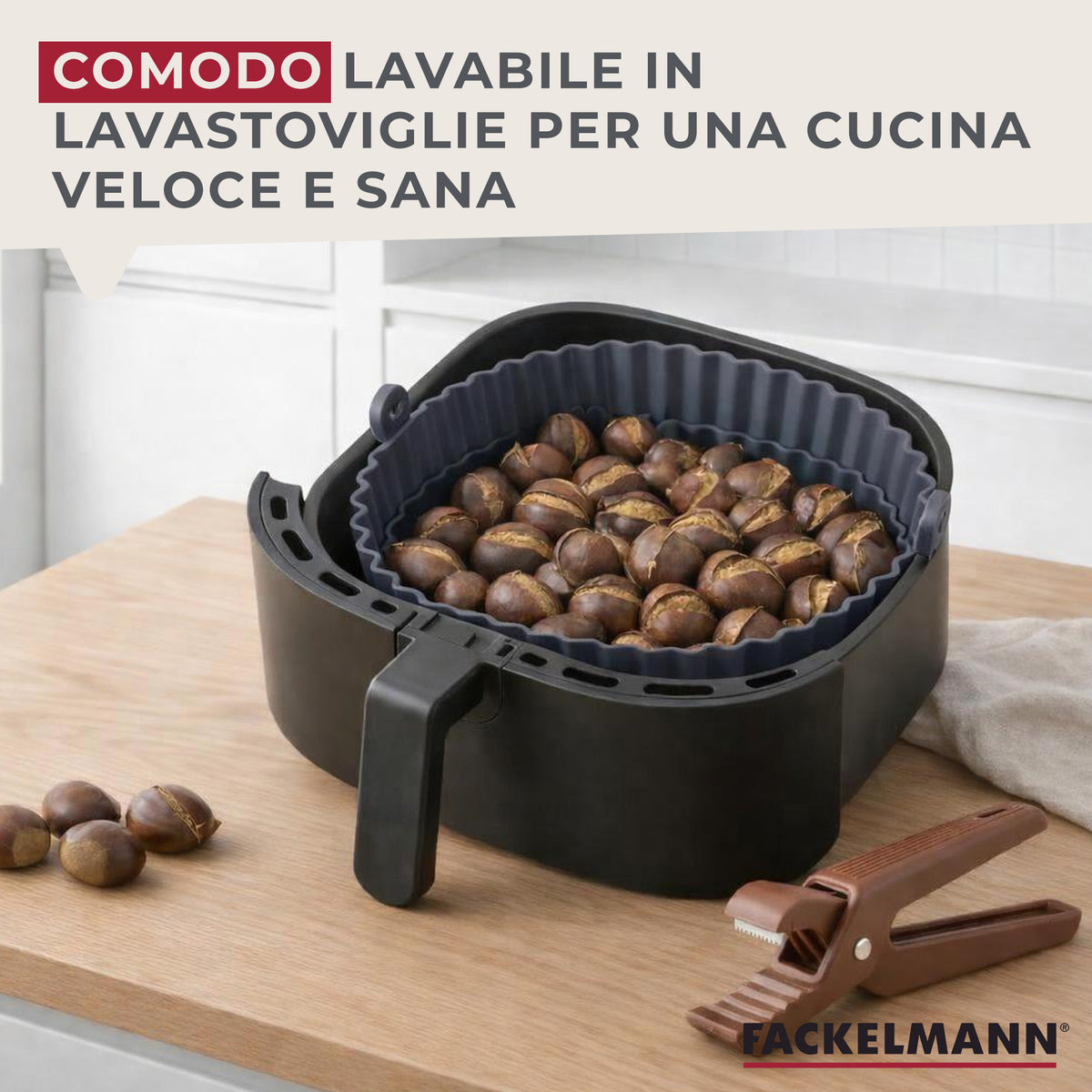 Set taglia castagne e stampo friggitrice ad aria in silicone Ø18 cm