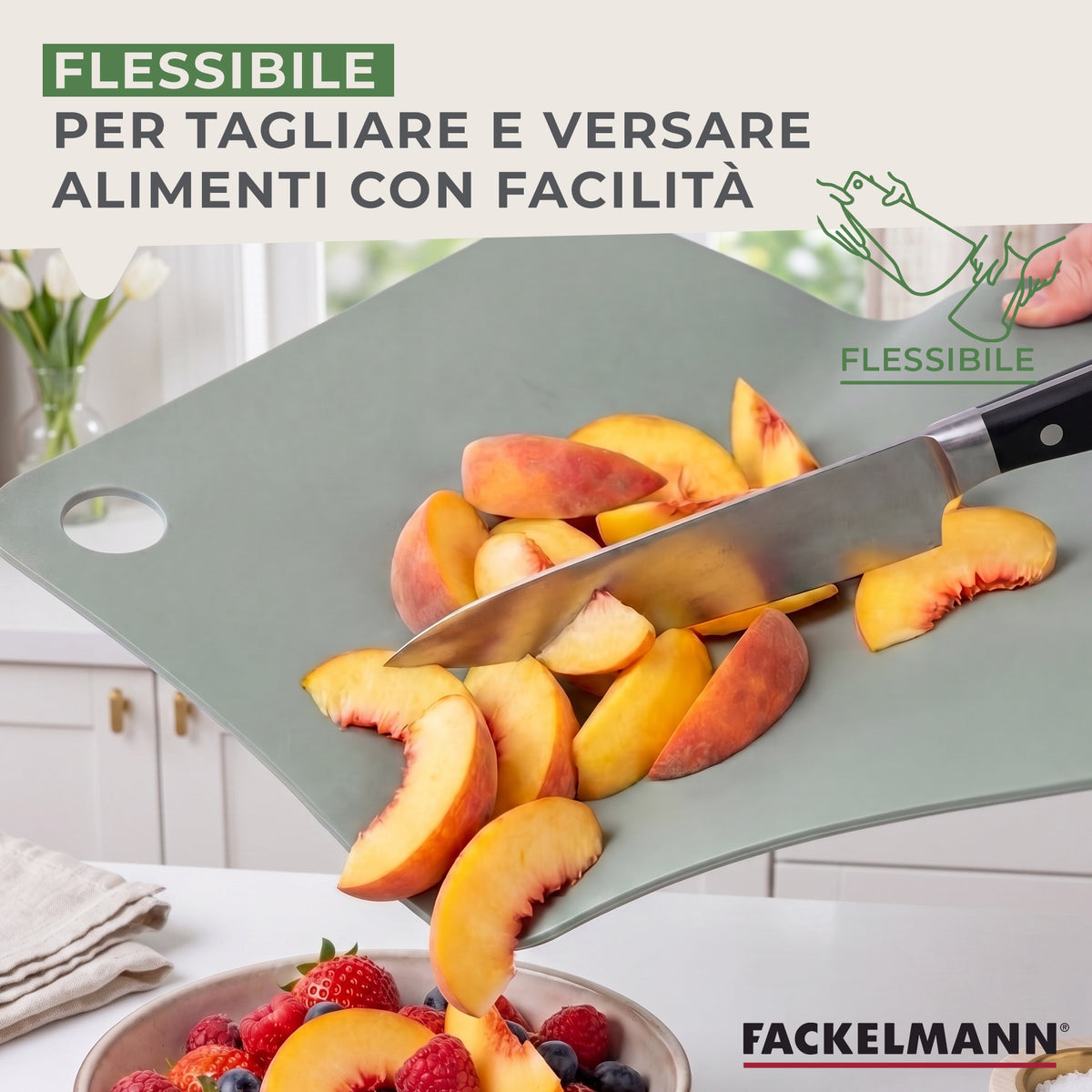 Tagliere Flessibile 2 in 1, 20x28 cm in Plastica PE – Slim, Pieghevole
