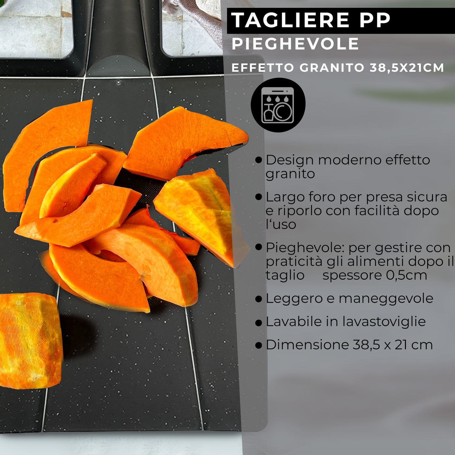 Tagliere pieghevole da cucina, 38,5 x 21 cm