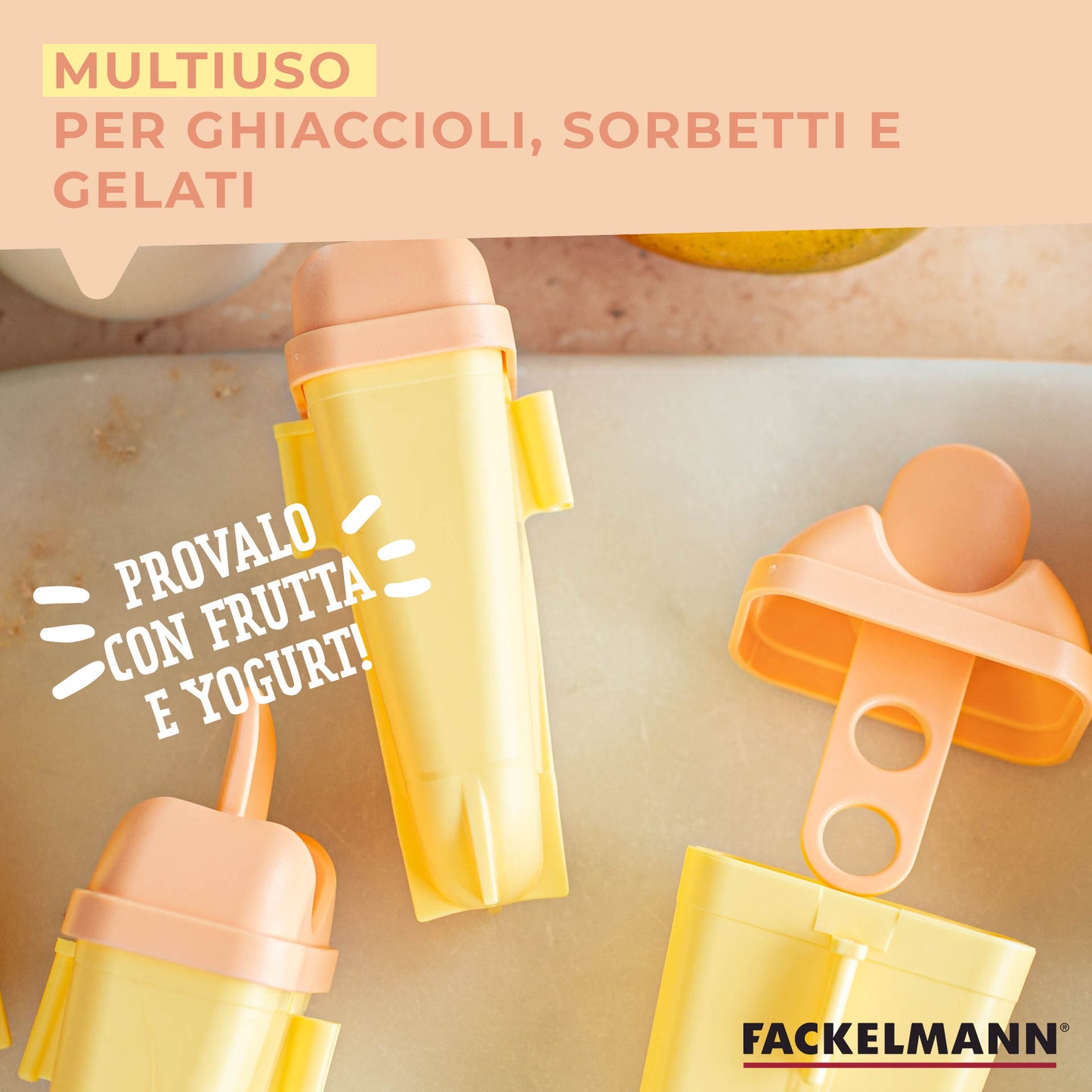 Forma ghiaccioli in plastica giallo e pompelmo 5pz, Linea Summer Party