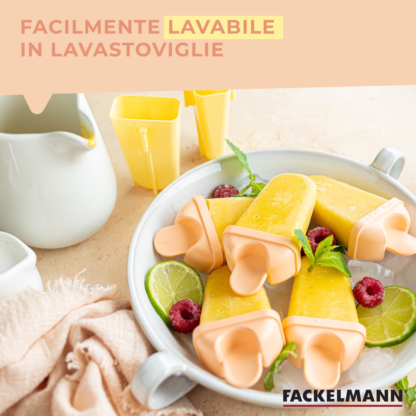 Forma ghiaccioli in plastica giallo e pompelmo 5pz, Linea Summer Party