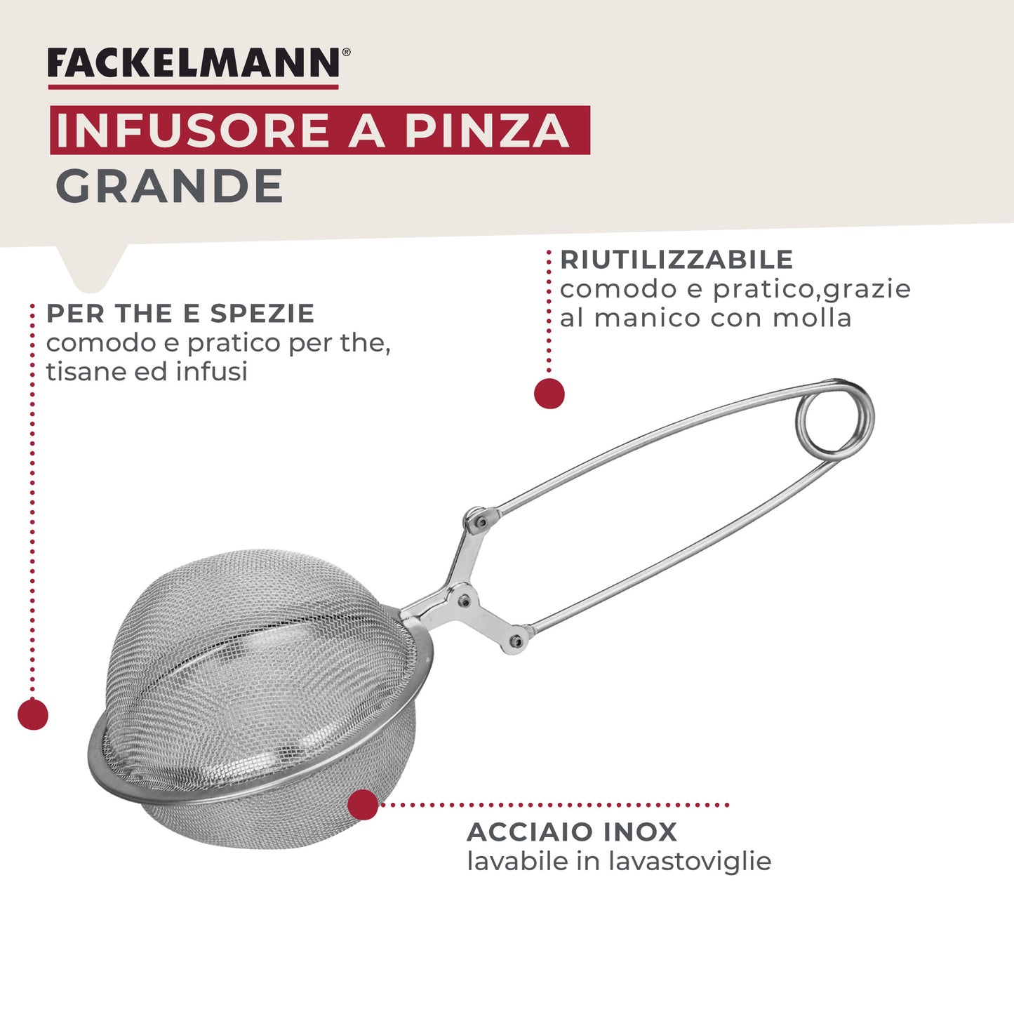 Infusore Ø8cm grande a molla, acciaio inossidabile