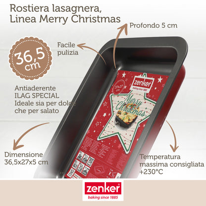 Lasagnera, Linea Merry Christmas, dimensioni 36,5 x 27 x 5 cm
