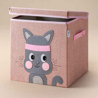 Scatola portaoggetti rosa, con coperchio, design gatto, 33x33x33 cm