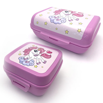 Set da 2 lunch box, design unicorno, 13,5 x 12,5 x 8,5 cm e 17,5 x 12 x 7 cm