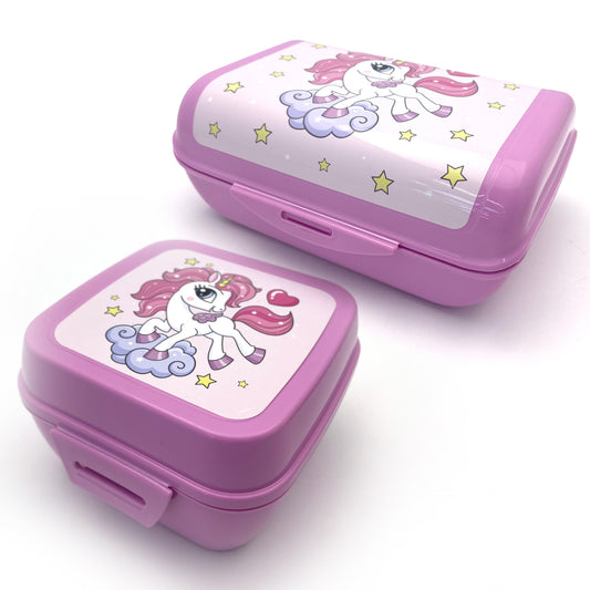 Set da 2 lunch box, design unicorno, 13,5 x 12,5 x 8,5 cm e 17,5 x 12 x 7 cm
