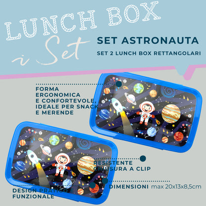 Set da 2 lunch box, design astronauta, 20 x 13 x 8,5 cm