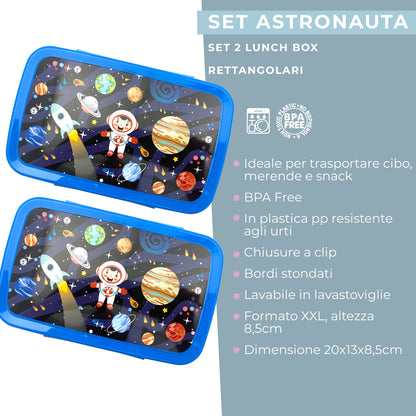 Set da 2 lunch box, design astronauta, 20 x 13 x 8,5 cm