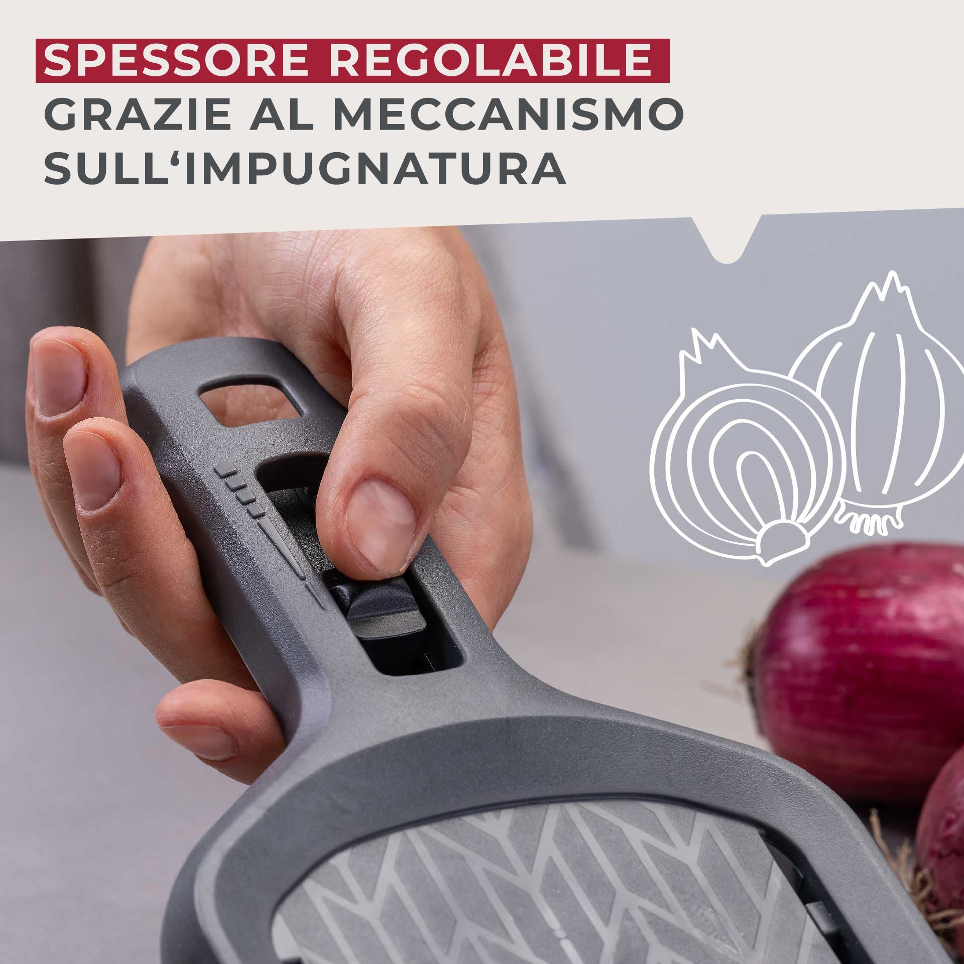 Affettatrice Mandolina Multifunzione Sicura: Taglia A Dadini, Julienne E Fette – Lama In Acciaio Inox, Bianco/Grigio