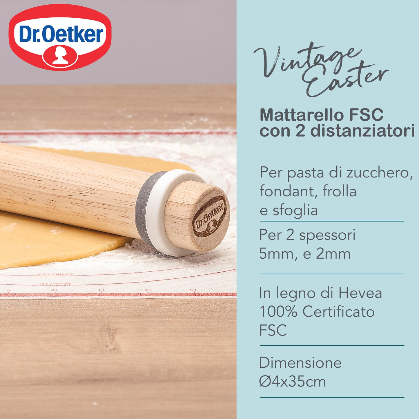 Mattarello in legno, con anelli distanziatori, Linea Vintage