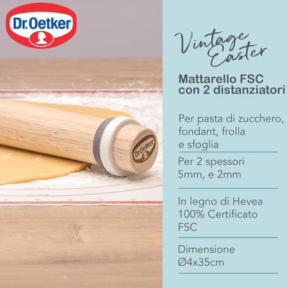 Mattarello in legno, con anelli distanziatori, Linea Vintage