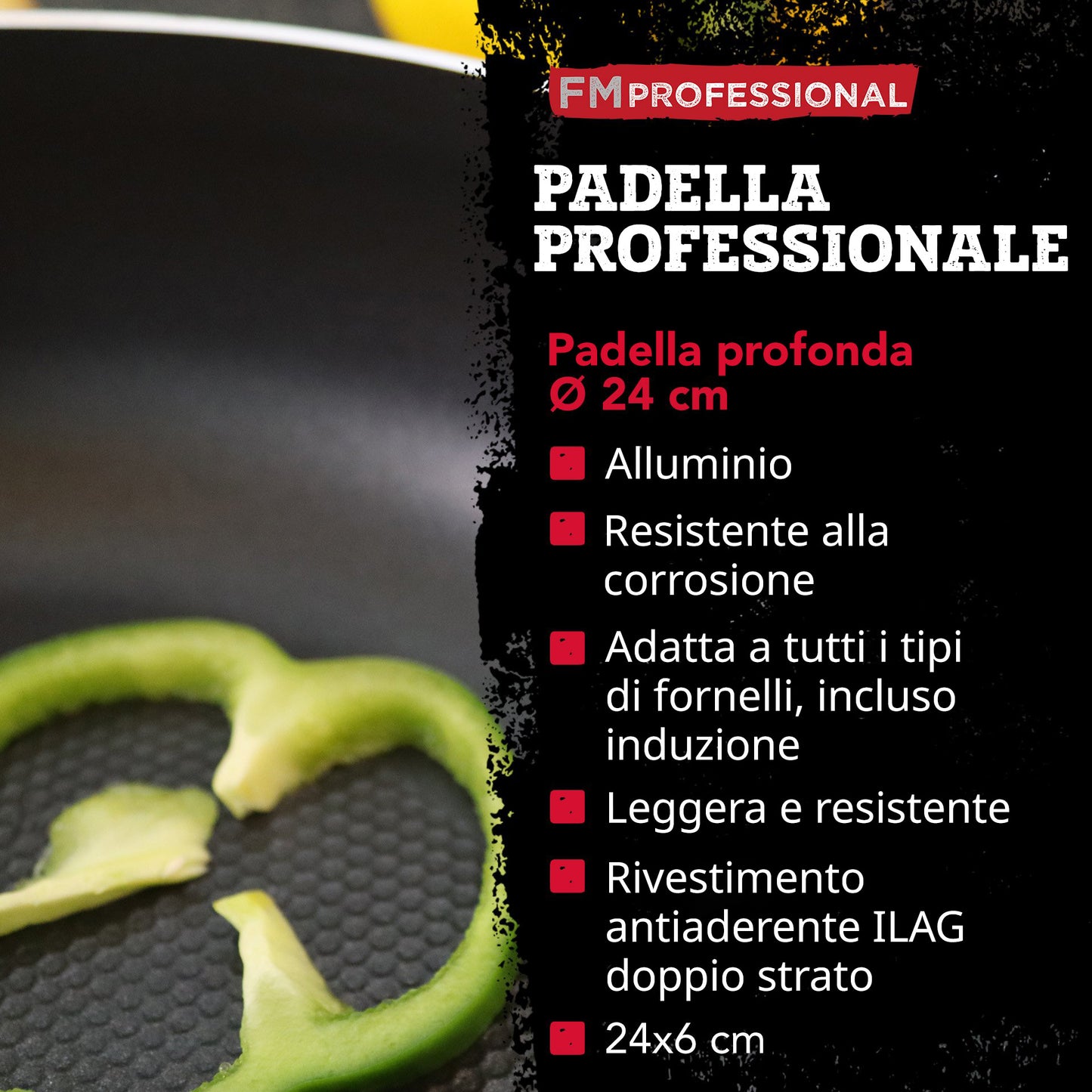 Padella alta da 24 cm, fondo a nido d'ape antiaderente
