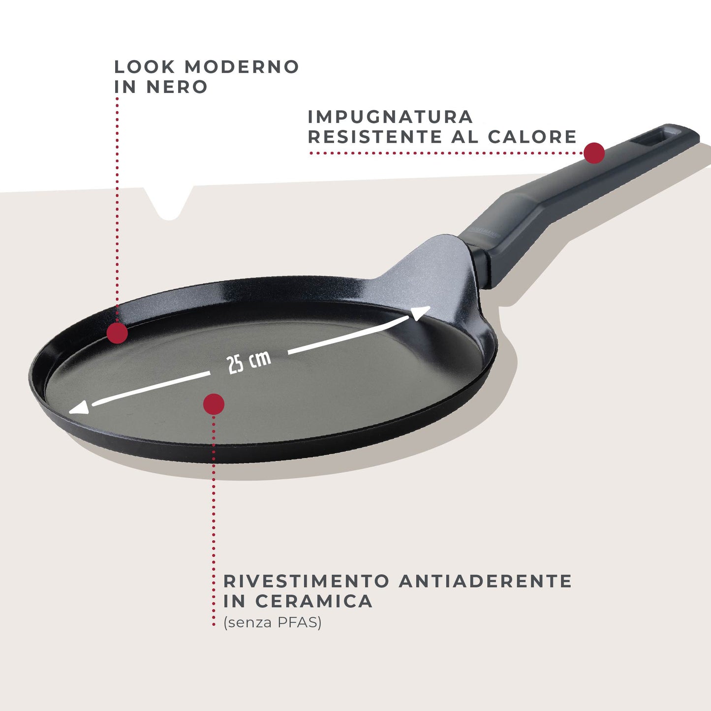 Padella per Crepe, in alluminio riciclato con rivestimento antiaderente, Linea Statement