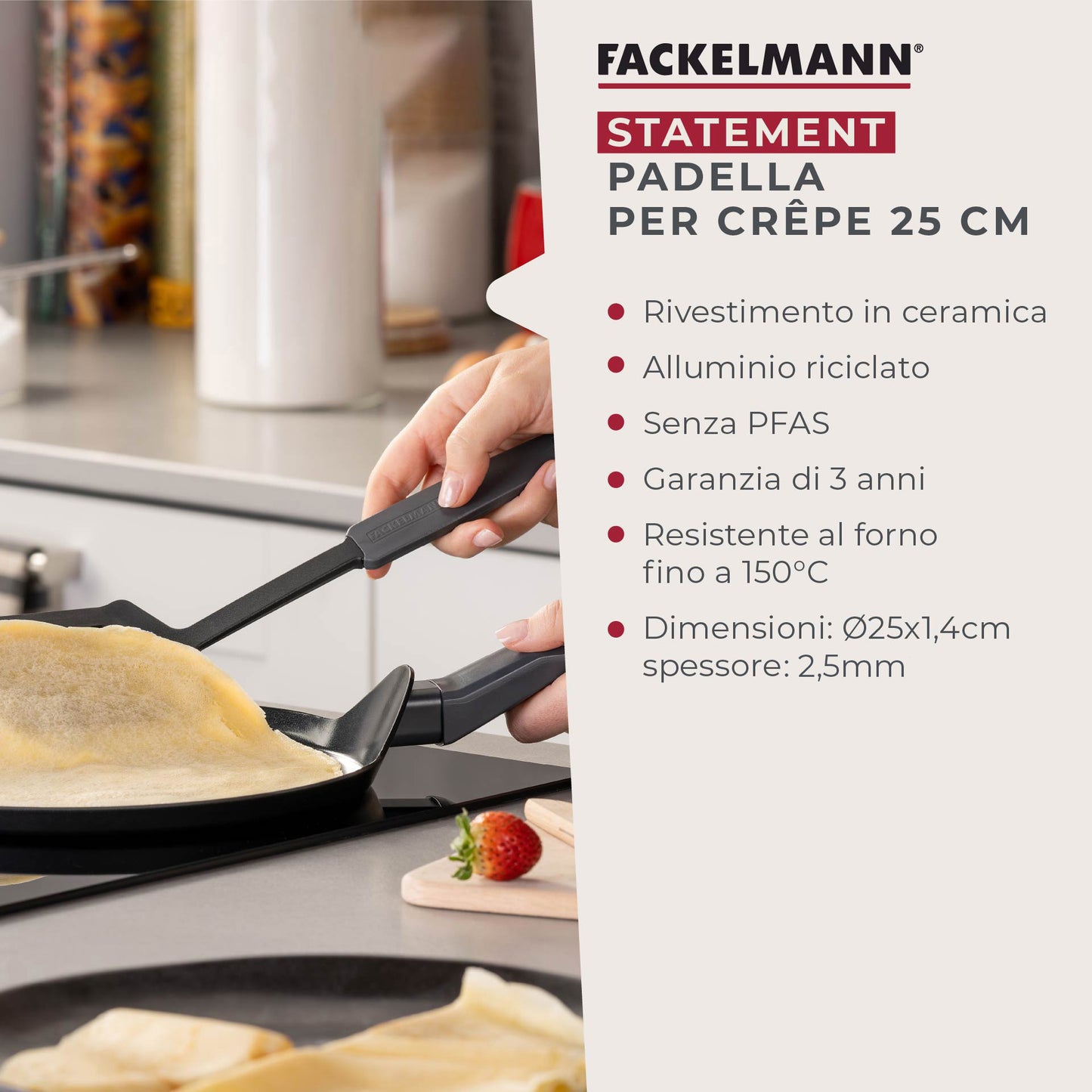 Padella per Crepe, in alluminio riciclato con rivestimento antiaderente, Linea Statement