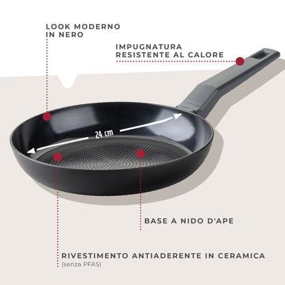 Padella Linea Statement Ø 24 cm – struttura a nido d'ape, alluminio riciclato, rivestimento antiaderente in ceramica, senza PFAS - Adatta all'induzione