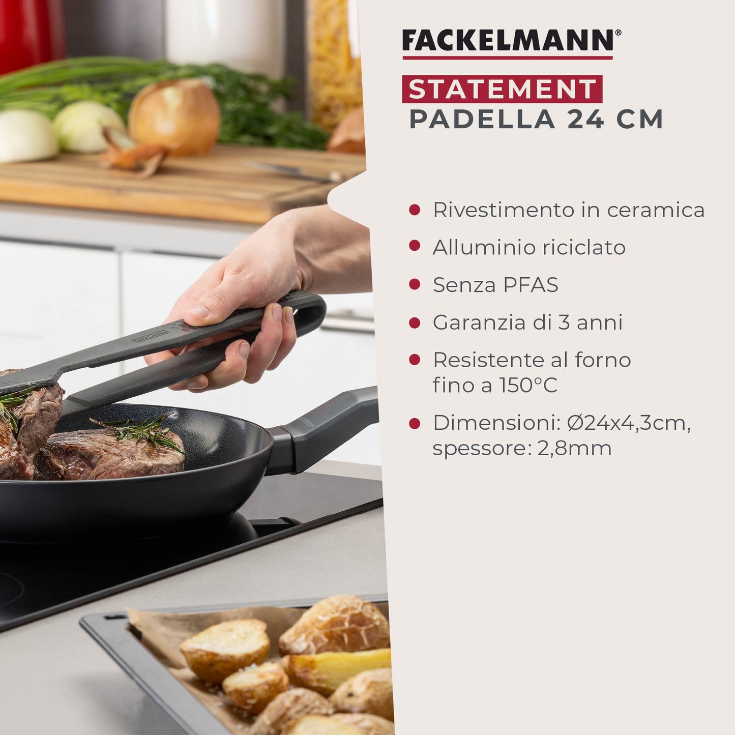 Padella Linea Statement Ø 24 cm – struttura a nido d'ape, alluminio riciclato, rivestimento antiaderente in ceramica, senza PFAS - Adatta all'induzione