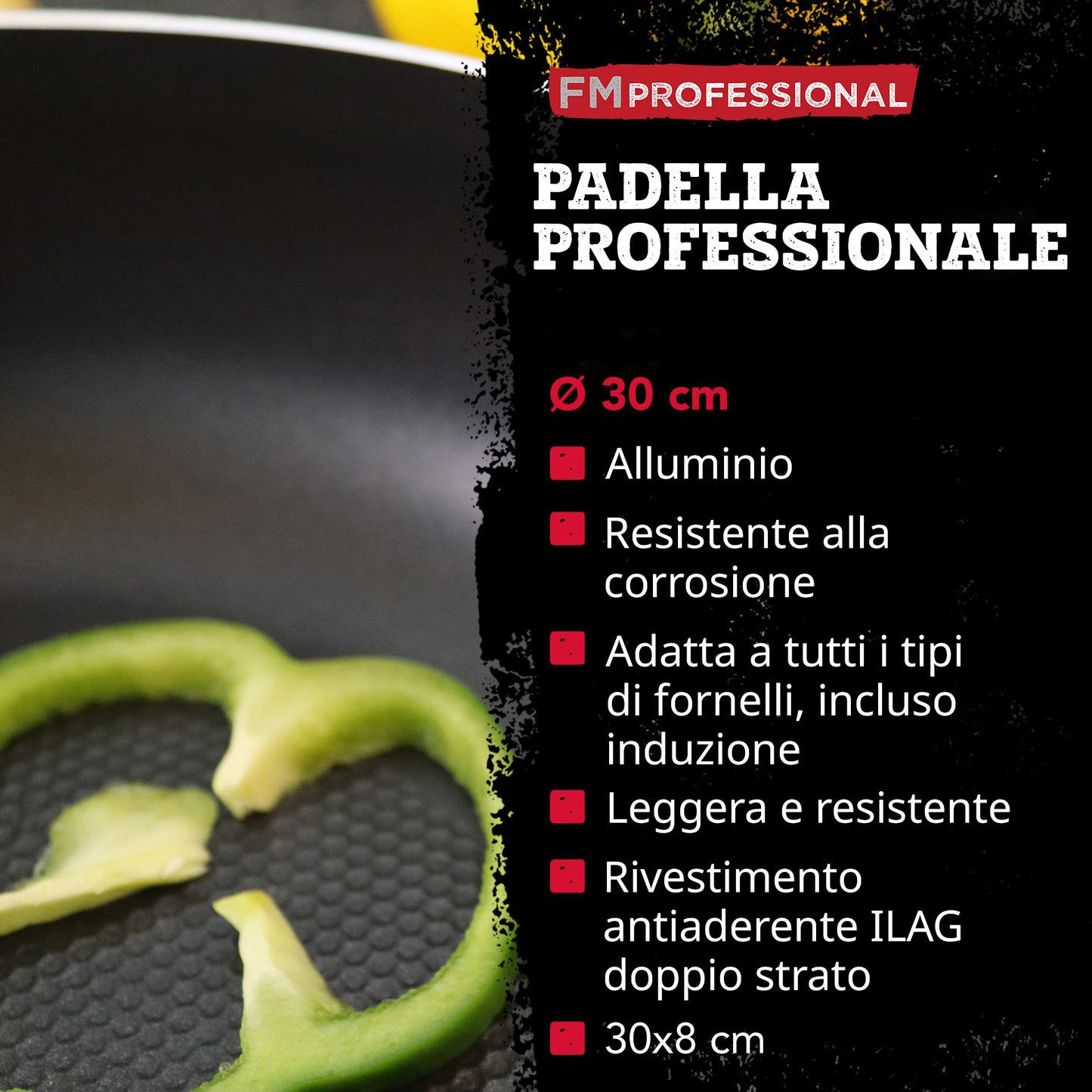 Padella alta da 30 cm, fondo a nido d'ape antiaderente
