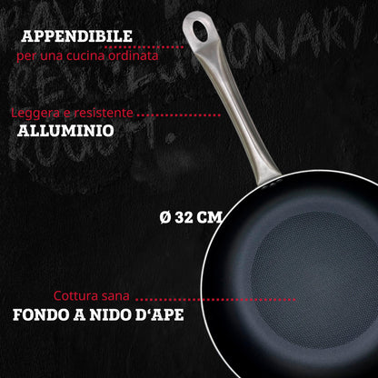 Padella alta da 32 cm, fondo a nido d'ape antiaderente