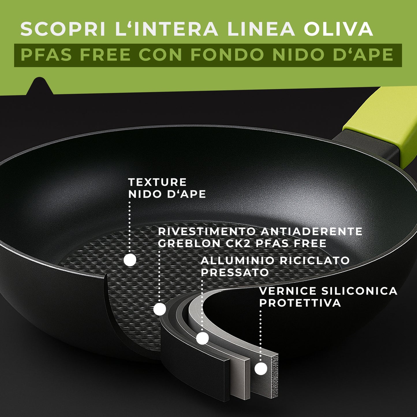 Padella in alluminio antiaderente, 28 cm, Linea Oliva