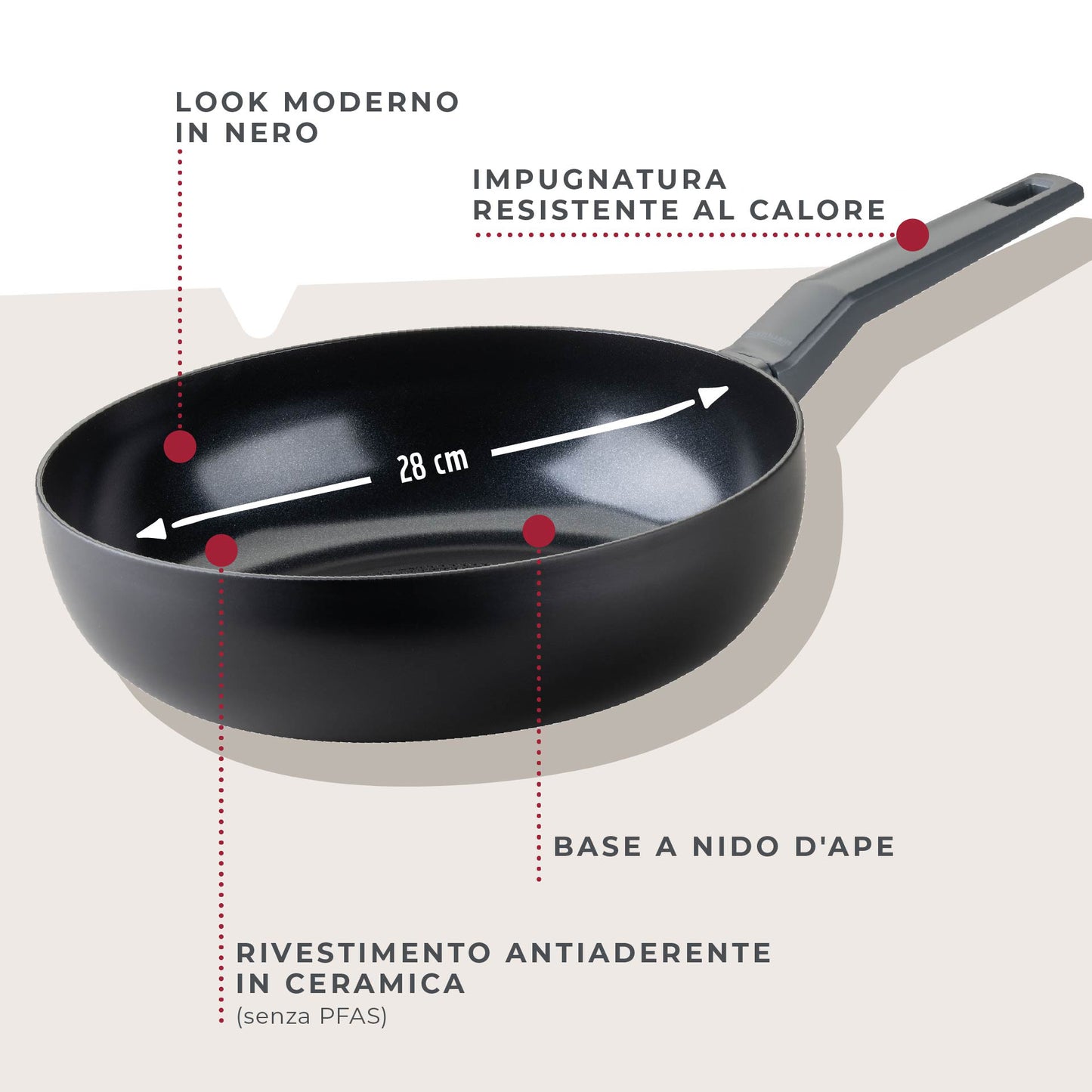 Padella Statement Wok da 28 cm – struttura a nido d'ape, alluminio riciclato, rivestimento antiaderente in ceramica, senza PFAS - Adatta all'induzione