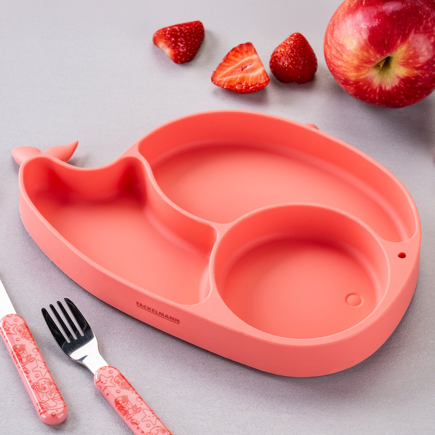 Piatto in silicone per bambini, con ventose, design balena