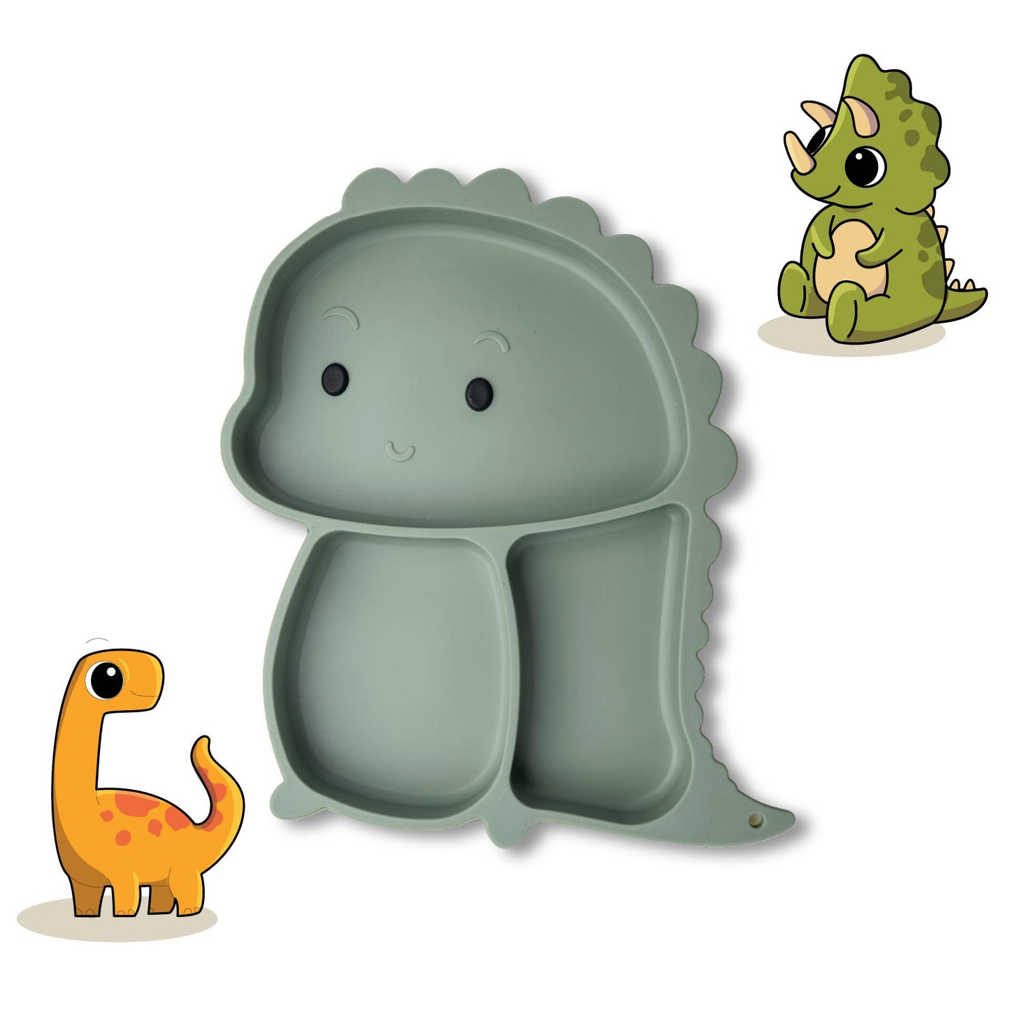 Piatto in silicone per bambini, con ventose, design dinosauro