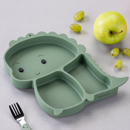 Piatto in silicone per bambini, con ventose, design dinosauro