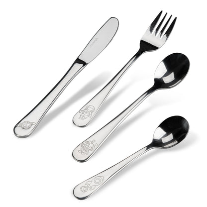 Posate per bambini, forchetta, coltello, cucchiai, in acciaio inox