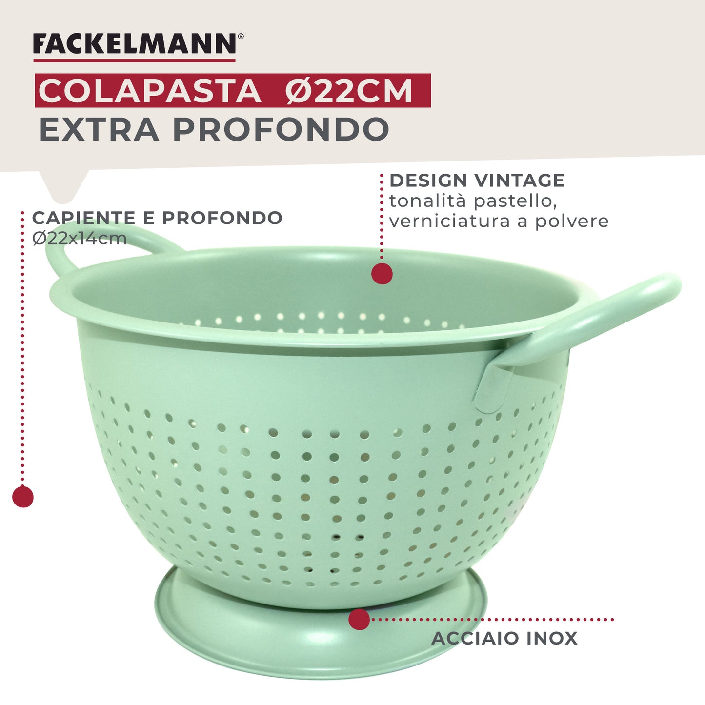 Scolapasta profondo, in acciaio inox, Ø18x11 cm