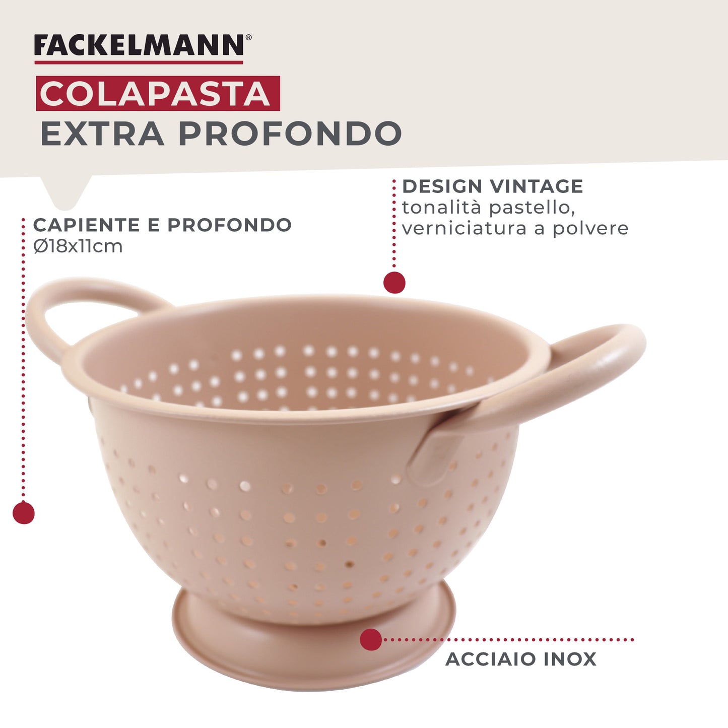 Scolapasta profondo, in acciaio inox, Ø18x11 cm