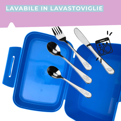Set 2 Porta Pranzo per Bambini a tema Spazio e Set di Posate in Acciaio Inox