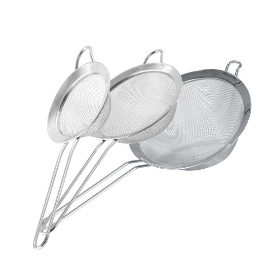 Fackelmann Set 3 Colini Maglia Fine Acciaio Inox, Colino da Cucina Rete Fina per Farina, Zucchero a Velo, Riso, Tè, Setaccio per Frutta, Verdura, Colini da 7.5, 10, 15 cm Lavabili in Lavastoviglie
