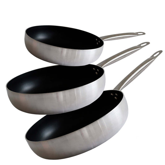 Set padelle alte in alluminio, 24, 30 e 32 cm, fondo a nido d'ape, FmProfessional